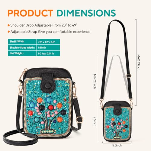 Image of Women's Small Crossbody Cell Phone Bag, Boho Colorful Beaded Purse Wallet with Handmade Cute Patterns