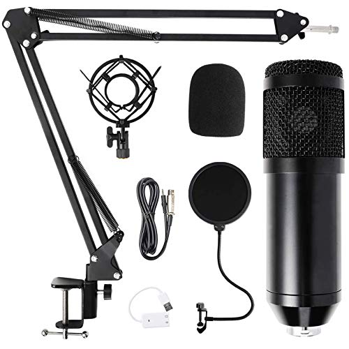 Komake Kit de micrófono de condensador con soporte cantilever, amortiguador, apto para podcasting, streaming, doblaje, video de YouTube, estudio de grabación profesional, etc.