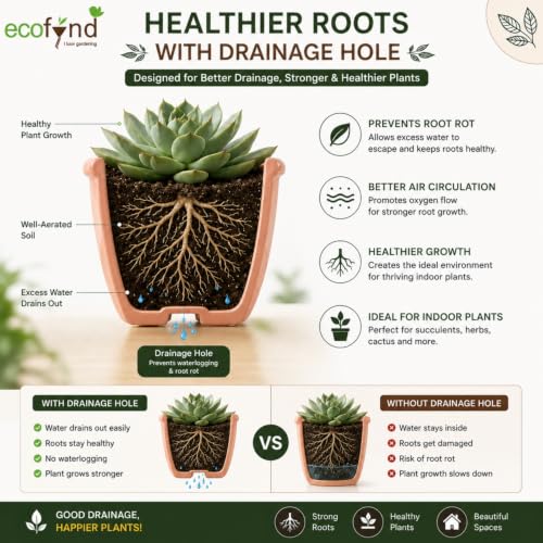 Image of ecofynd 4 Inch Ceramic Plant Pots with Drainage Hole, Modern Decorative Clay Flower Pots for Indoor Plants, Home Garden Decor for Living Room, Bedroom & Interior Spaces (Pack of 2, CPOT043-PNK)