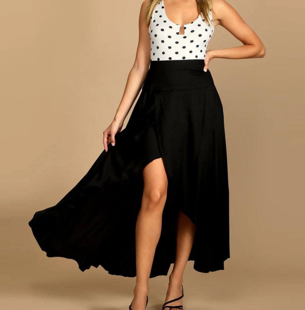 Gonna Donna,Gonna Lunga da Donna Nera Gonna Temperamento A Vita Alta con Spacco Irregolare A-Line Increspato con Volant Eleganti Gonne Lunghe per Ragazze Signore,M