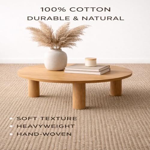 Image of Hand-Woven Cotton Braided Rug - Premium Heavyweight Natural Fiber Area Rug, Soft & Durable Rustic Floor Covering for Bedroom, Entryway - (4x6 feet, Beige Rectangular)