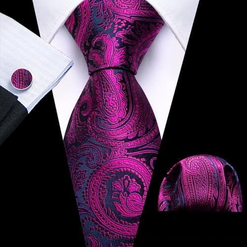 Image of YOHOWA Mens Ties Set Wedding Paisley Neckties with Handkerchief Cufflinks Formal Business