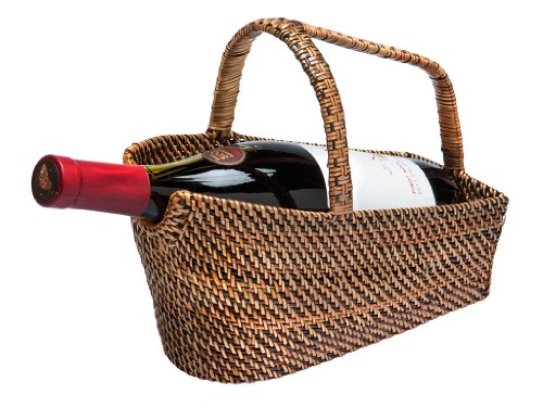 KOUBOO Wine Bottle Basket and Decanter in Rattan-Nito, Brown