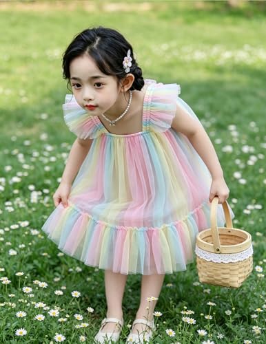 Image of Arshiner Toddler Tulle Dress for Girls Layered Tutu Ruffle Dresses Swing Twirly Fairy Summer Birthday Party Wedding Sundress