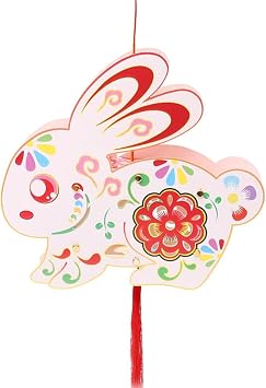 Happyyami 2pcs Rabbit Lantern Kids Lanterns Chinese Lanterns Rabbit Ornament Rabbit Paper Lantern Hand-held Portable Lantern Rabbit Shape Festival Lantern Handheld New Year Lantern Paper
