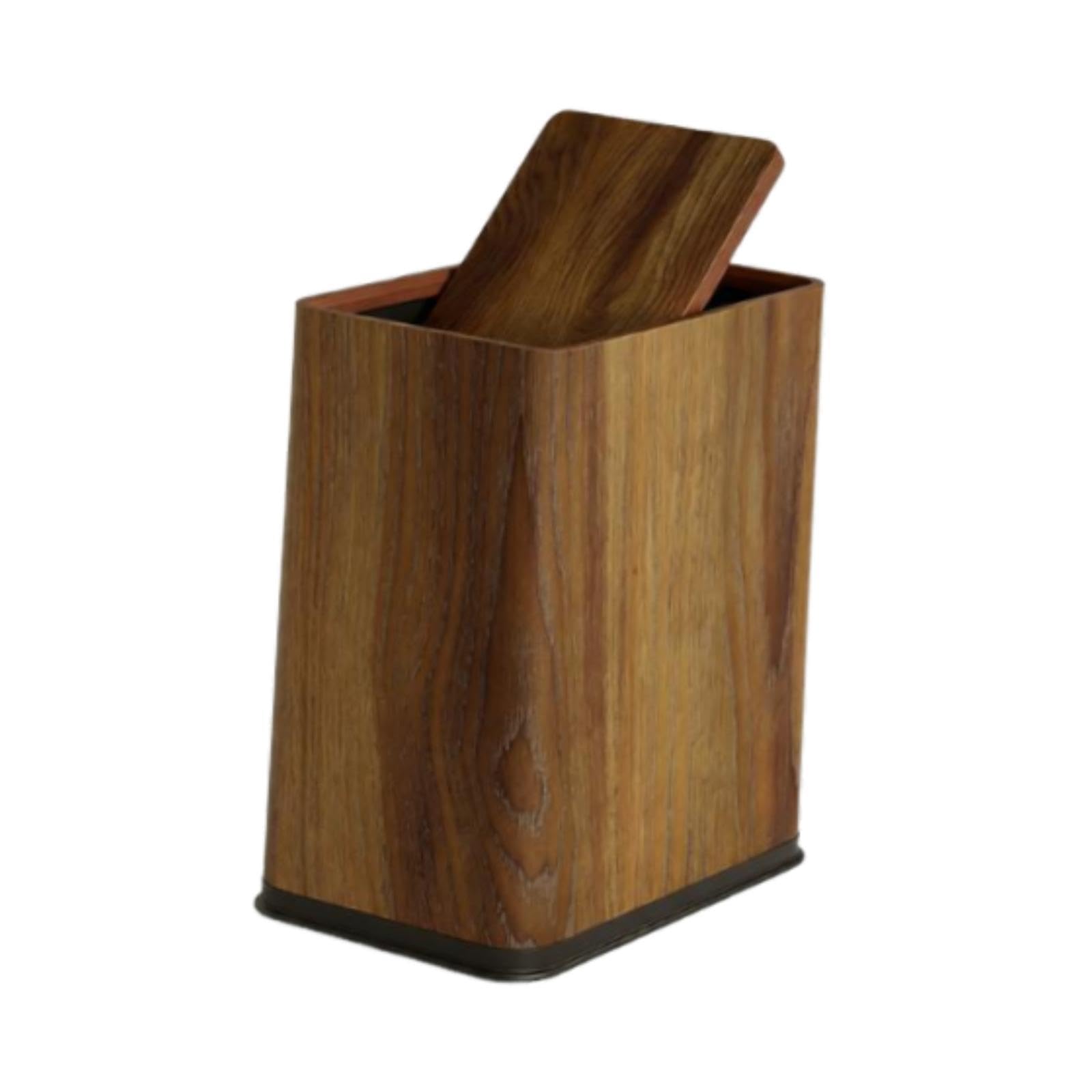 Bathroom Trash Can with Press Type Lid for Living Room Kitchen Restaurant Walnut Wood Patttern-image-26
