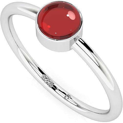 Natural Garnet Stackable Ring for Women in Sterling Silver, January Birthstone Hand...