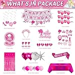 99PCS Hot Pink Birthday decorations Party Supplies, Glitter Happy Birthday Banners, Hanging Swirls, Backdrops, Foil Balloons, Tableware Set, Tiara, Sash, Sunglasses for 18th 21st Women girls - Image 2