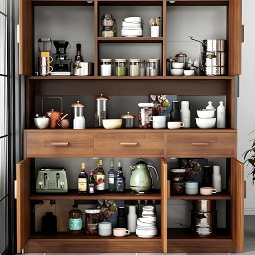 Modern Engineered Wood Sideboard Buffet Cabinet with Drawers - Stylish Kitchen Storage, Wine & Tea Organizer, Living Room Wall Unit (White, 47.2" L x 15" W x 66.9" H)