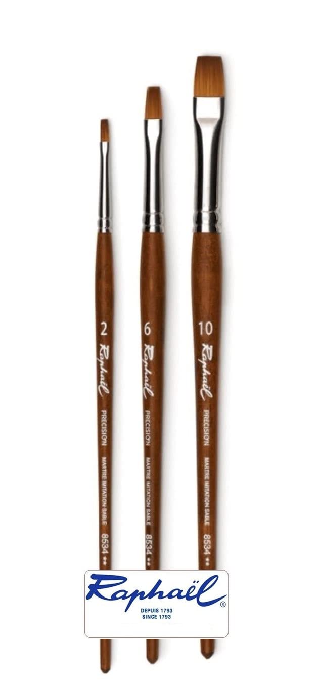 Raphael Pinceau Plat Série 8534 Imitation Martre Sable Set 3pcs No. 2, 6, 10 pour Aquarelle