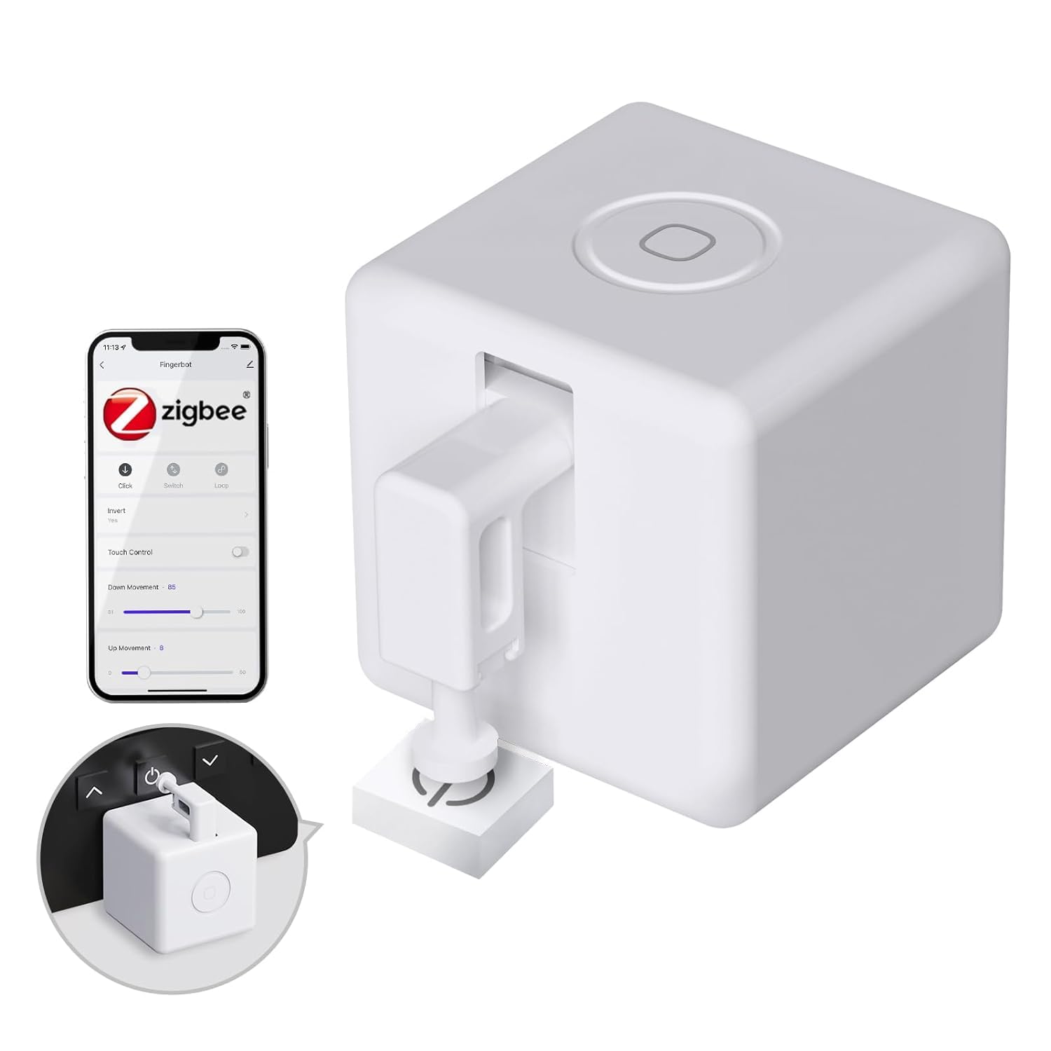 MOES Zigbee Fingerbot Plus Smart Switch Botón de palanca inteligente actualizado con control táctil, compatible con Tuya/Smart Life APP, Alexa/Google Home y Temporizador requiere MOES Zigbee HUB