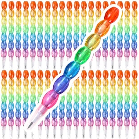 36 Pieces Stackable Rainbow Bead Pencils, Plastic Kids Stacking Pencil, Pencils for Kids, 7 in 1 Point Pencils for Birthday Party Supplies School Fun Equipment Cover