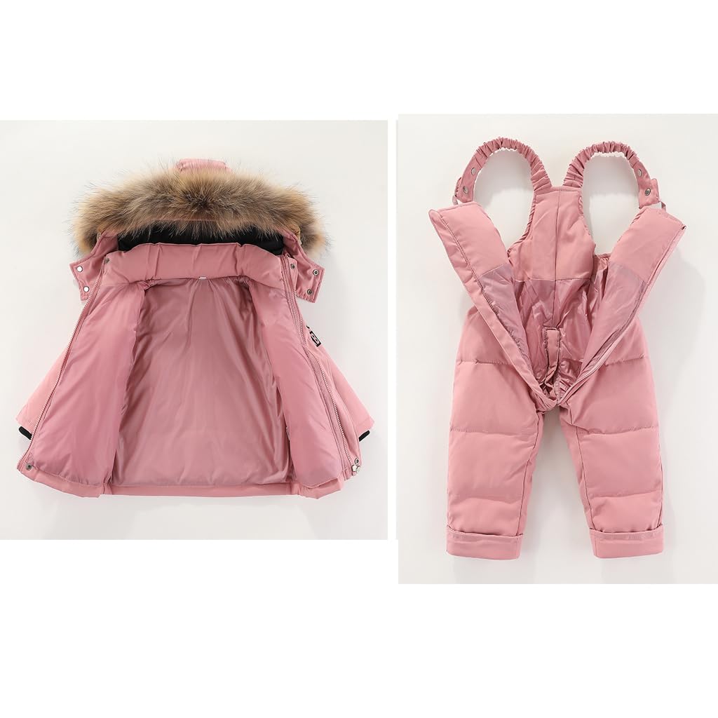 Niño Traje de Nieve Invierno Bebé 2 Piezas Chaqueta de PlumóN Abrigo con Nieve Babero Pantalones Niñas Traje de Esquiar Ropa Rosa 2-3 Años