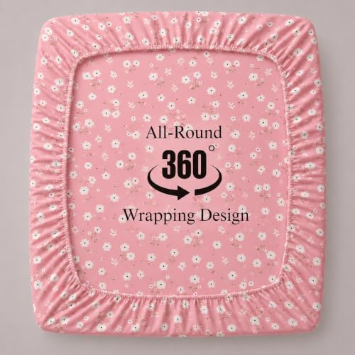 Image of VAS COLLECTIONS 240 TC Premium Double Bed Fitted Bedsheet, Soft Comfortable Stretchable Mattress Sheet with Elastic Fitted Corners, Durable Easy Care, 72 x 72 + 10 Inches (183x183+25 cm) - Rose Pink