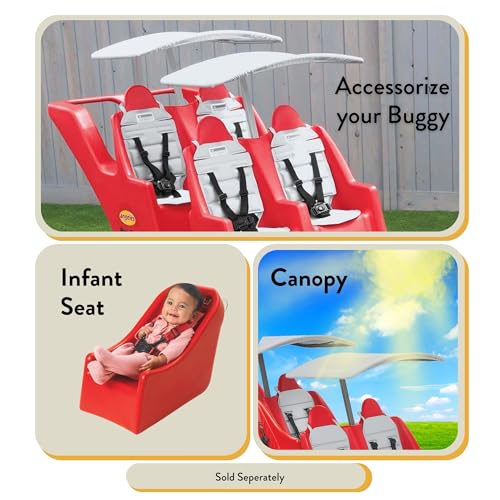 Image of Angeles Bye Bye Buggy Daycare Stroller, 4 Passenger Red | Easy to Fasten 5 Point Safety Harness and Parking Break, 360 Pivoting Puncture-Proof Fat Tires, Stroller Toddler