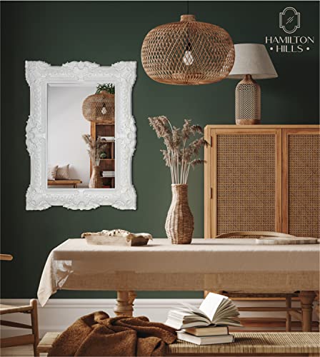 Hamilton Hills 30X40 Inch Large Ornate Matte White Framed Rectangular Baroque Mirror | Antique Look French Wall Mirrors Decorative | Bedroom, Bathroom & Living Room | Vintage Oversized Hanging Mirror #TOP1