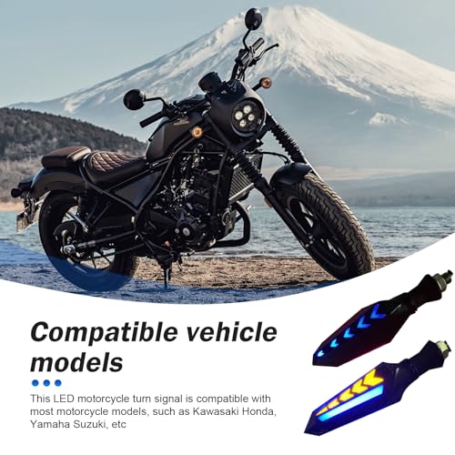 Diamall 4 PCS Motorcycle Turn Indicator Lights, Arrow Shape Flowing Turn Signal LED with Daytime Running Lights, LED Double-sided Flowing Blinker, Cool Modified Accessories for Motocycle (Blue)