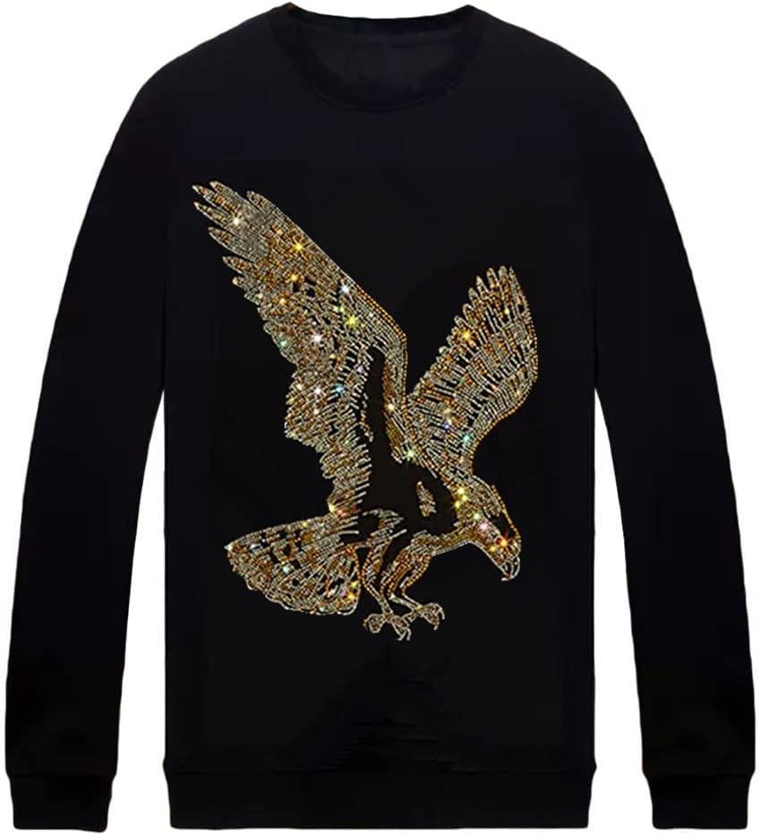 HZCX FASHION Mens Womens Sparkly Rave Shiny Rhinestone Graphic Sweatshirt Hip Hop Festival Party Crewneck Pullover Jersey