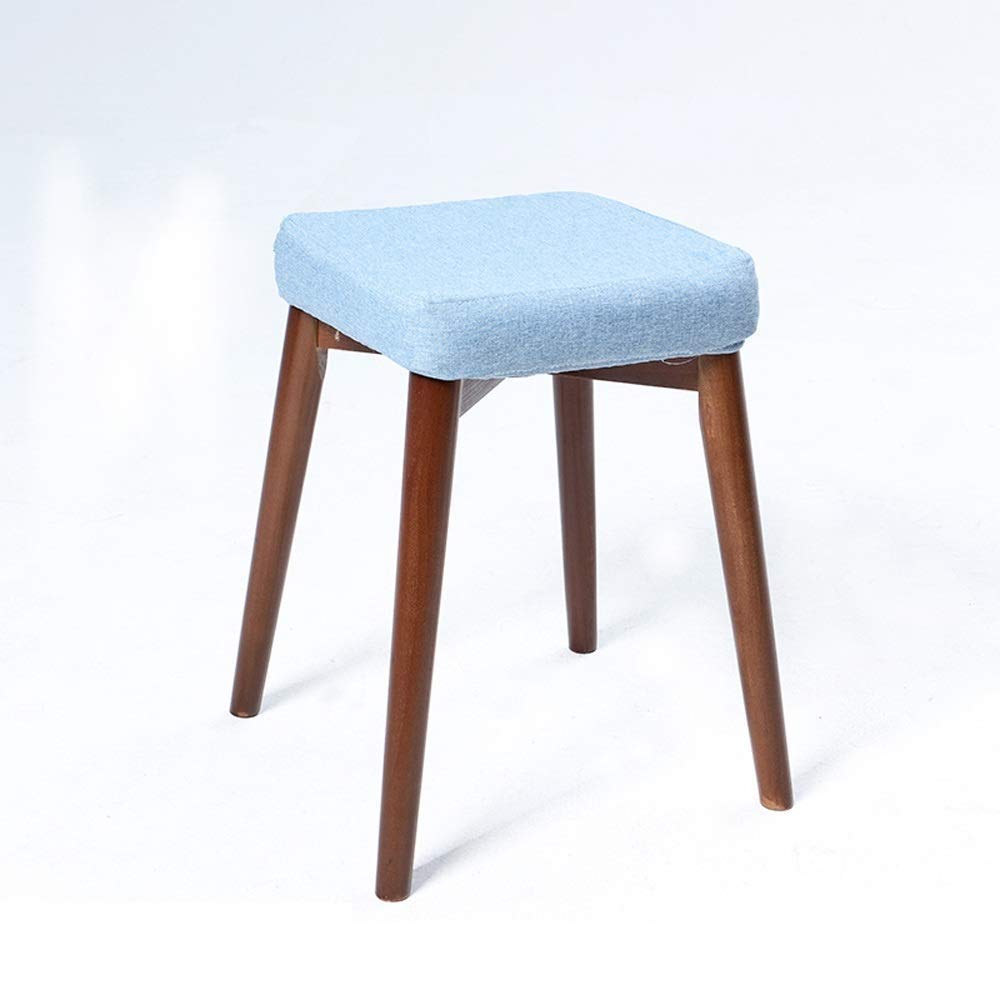 Tabouret de maquillage en bois massif et tissu bleu lac pour table de chambre