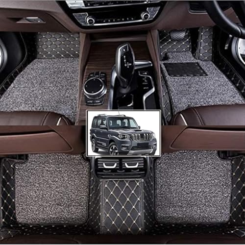 Image of Vahan Expo Premium 7D Car Mat Full Set for Mahindra Scorpio Classic (2022-2025) || Luxury Leather Double-Stich 7D Car Floor Mat Complete Set || 100% Waterproof and Washable || Black