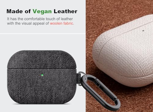 Image of Haobobro Handmade Case - for AirPods Pro 3 Case Cover with Key Chain - Selected Skin-Friendly Vegan Leather, Woolen Fabric Cloth Style, Shockproof Hard Cover for AirPods Pro 3rd Generation - Black