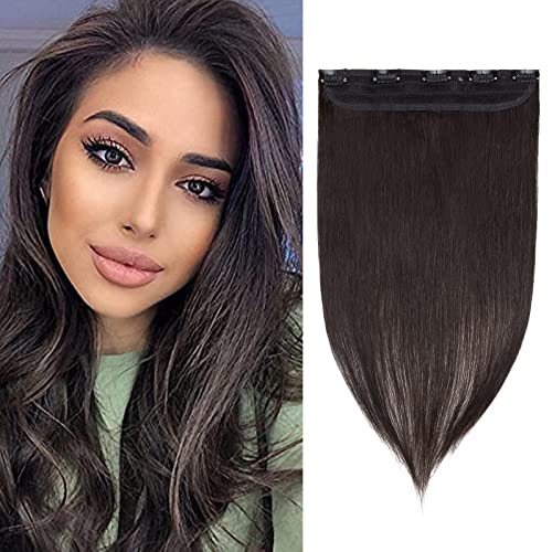 Image of Benehair One Piece Clip in Human Hair Extensions - Natural Black, 16inch 3 /4 Full Head Remy Hair, Long Straight, Soft, 5 Clips