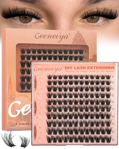Geeneiya Fluffy Lash Clusters Wispy Eyelash Clusters 8-16mm Natural Lashes Clusters C Curl Cluster Eyelash Extensions Natural Look Lash Extension for Beginners