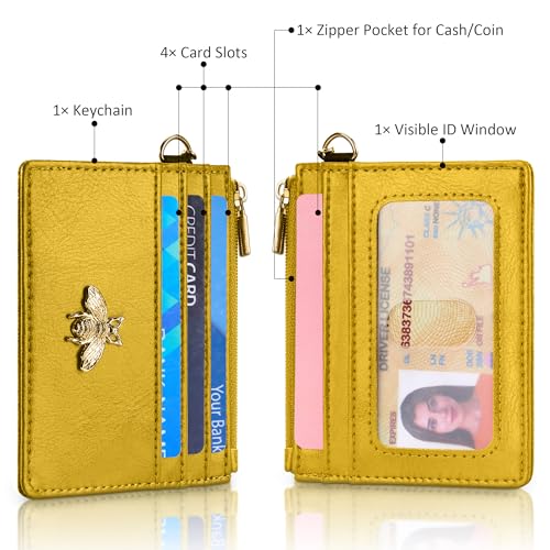 Image of SEAVILIA Card Holder Keychain Wallet for Women with ID Window RFID Coin Purse Bee Gifts Slim Minimalist Small Wallet