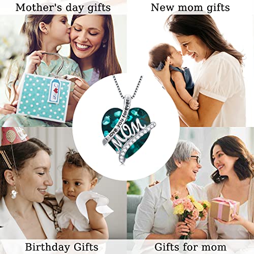 Mothers Day Gifts for Mom s925 Sterling Silver I Love You Forever Love Hear Mon Pendant Necklace with 12 Birthstone Jewelry Birthday Christmas Gifts for Women Grandma Mom Nana From Duaghter Son2