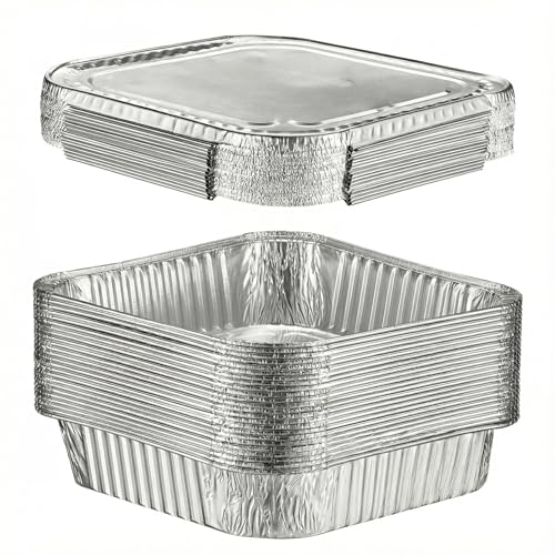 Image of 60-Pack Aluminum Foil Pans with Lids, Thickened Disposable Baking Pans Set, Reusable Roasting & Cooking Trays for Meal Prep, Food Storage, Heating and Oven Use