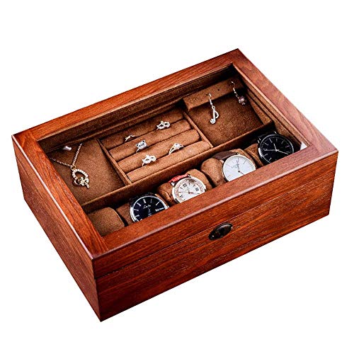 Caja de Reloj Caja de Reloj Caja de Cuero de PU Caja de Reloj para Hombres Gabinete de joyería con Marco Cubierta de Vidrio para Hombres o Mujeres