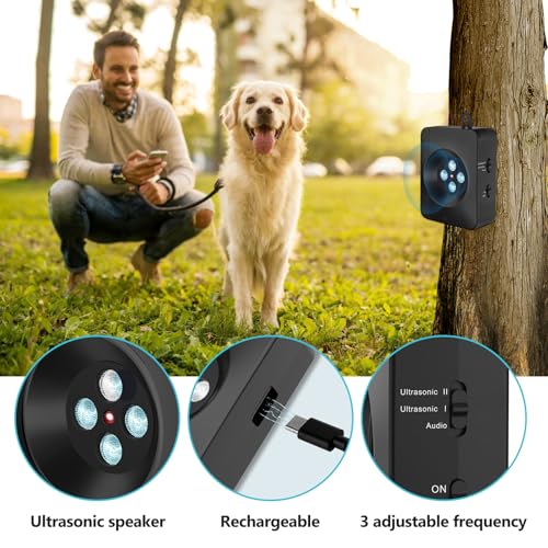 Anti Bell Gerät Hunde, 4 Sendern Wiederaufladbares Antibell für Hunde, Antibell für Kleine Mittel Große Hunde, 33Fuß Automatisch Antibell Ultraschall Gerät Sicher Hundebellen Stoppen Innen Draußen