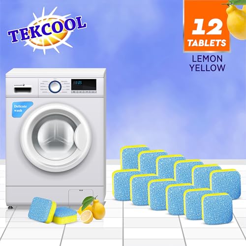 Image of TEKCOOL Washing Machine Cleaner Tablet Descaling Powder Tablets, Washing Machine deep Cleaner, Deep Cleaner Tablet All Company's Front and Top Load Machine (12 pcs) (Lemon Yellow).