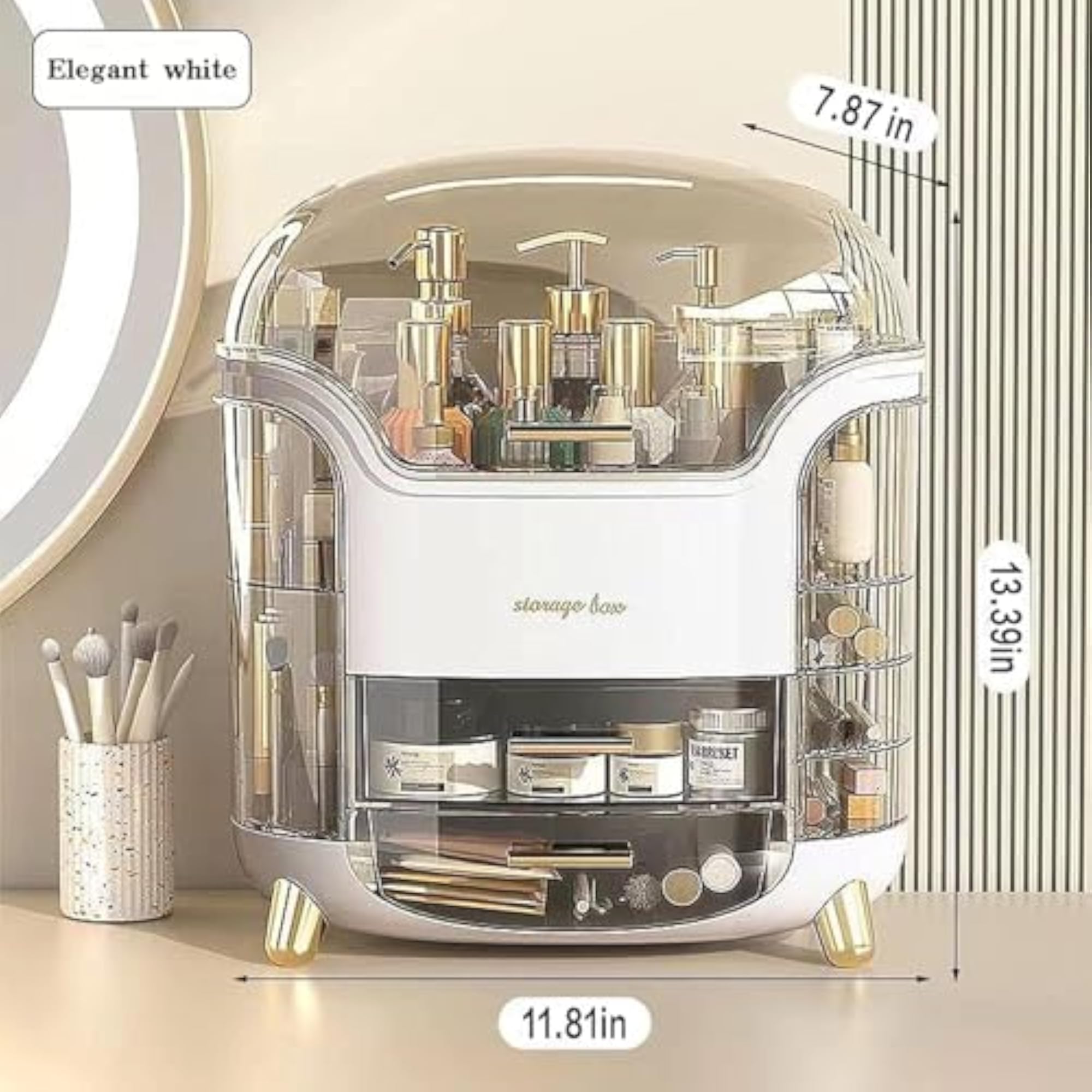 Dustproof Cosmetic Storage Box with Lid & Drawers