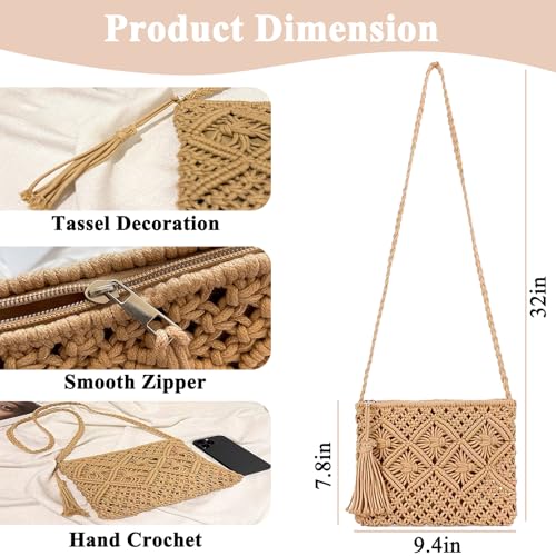 Small Beach Straw Purse For Women Straw Bags Crossbody Shoulder Handbags Woven Tote Purse with 3 Pairs Bohemia Earrings3