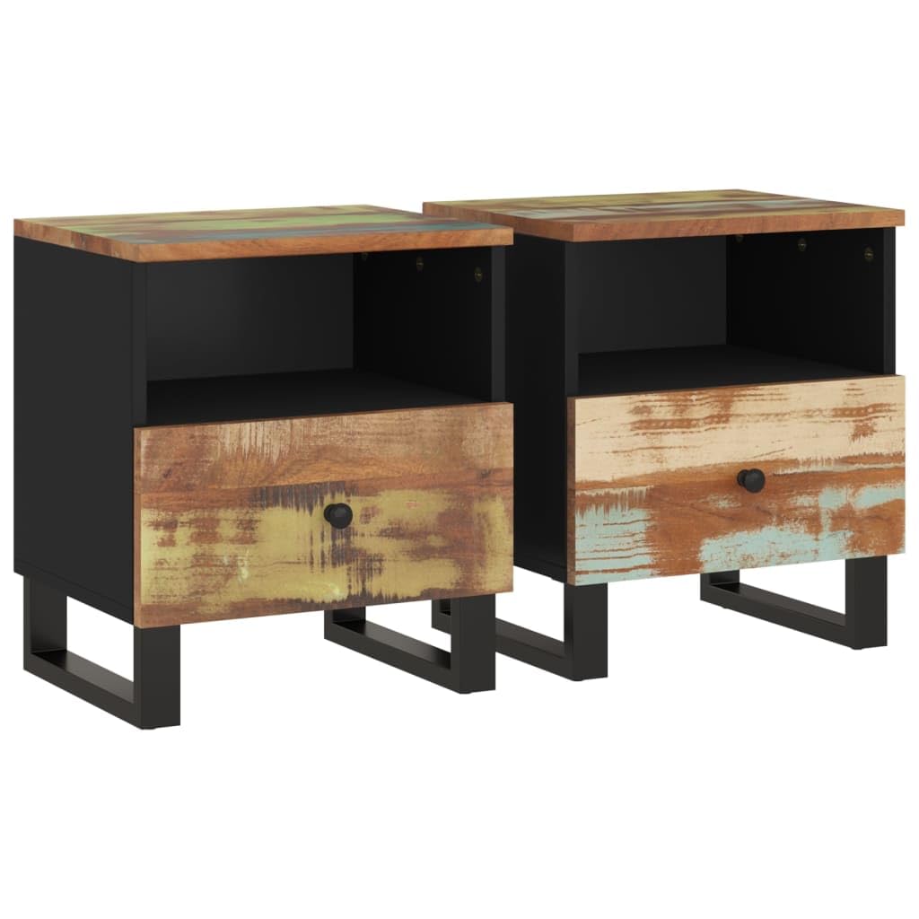 Table de chevet bois et métal lot de 2 meuble de nuit industriel avec tiroir