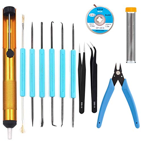 Professional welding tools and desoldering tool sets (12 pieces), desoldering pumps, desoldering wicks, wire cutters, tweezers, welding wire, soldering iron auxiliary accessories