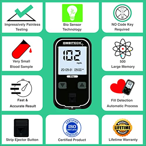Image of AMBITECH-CONTOUR AmbiTech Elizy blood glucometer and 25 strips with 25 lancets (Made in India) (Life time warranty)