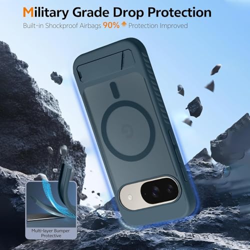Image of KARWAN?Ultra Hybrid Matte Back Cover Case Compatible with Stand Magnetic for Google Pixel 10 | Mag-Safe Wireless Charging | Camera Bump Protection -(Blue)