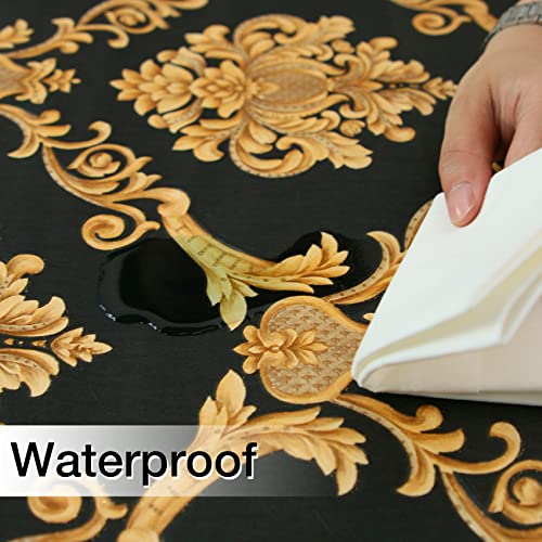 Torc Black Gold Damask Wallpaper Peel And Stick 20.8 In X 32.8 Ft, Self Adhensive Victorian Contact Paper Removable Waterproof #TOP3