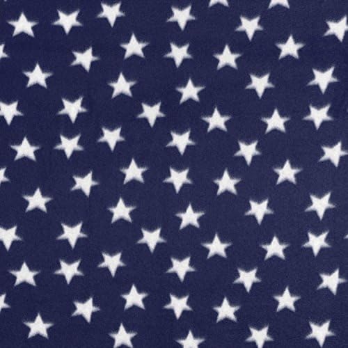 Navy & White Stars Fleece Fabric - by The Yard