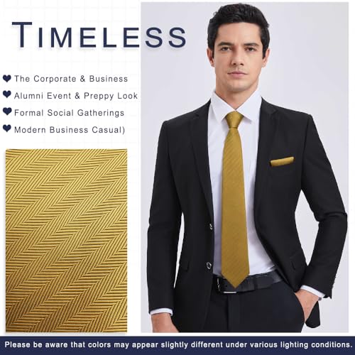 Image of HISDERN Mens Striped Tie and Pocket Square Set Necktie for Men | soft smooth texture, wrinkle-free, neat hand-tied knot, gifting ready, regular 3.4 width, coordinated look, business wedding