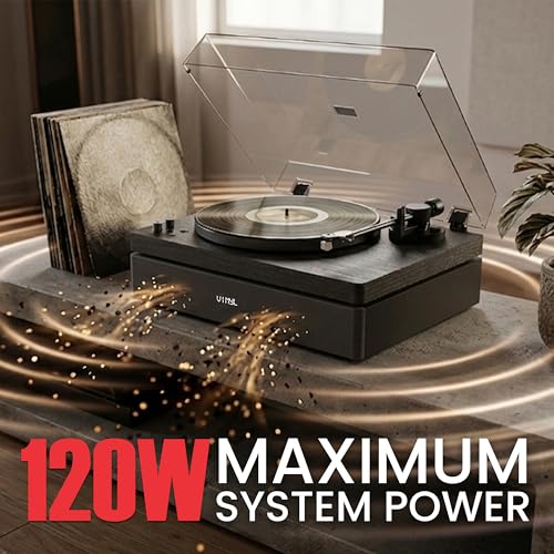 Image of AudioSource Vinyl Record Player, 120W All-in-one Turntable with 2.1 Channel Built-in Speaker, Bluetooth 5.4, Built-in Subwoofer, High Fidelity 2-Speed Belt Drive, Patented Isolation System, Black