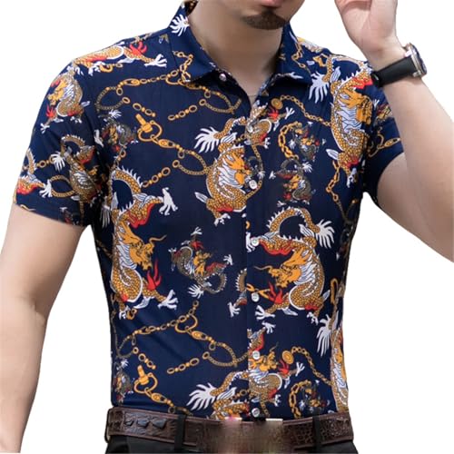 Chemise manches courtes homme fleurie en coton et soie glacée d'été