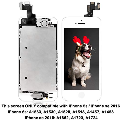 Ayake For Iphone 5S/Se Screen Replacement With Home Button White, Full Assembly Retina Lcd Touch Digitizer With Camera+Earpiece Speaker+Sensors+Tools For A1533, A1530, A1528, A1518, A1457, A1453 #TOP2