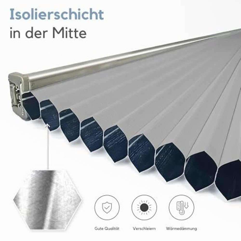 Wabenplissee Dachfenster - Maßanfertigung, 100% Verdunkelung, Thermo-Isolierung, Einfache Montage, Up&Down System, Breite 30-120 cm, Höhe 50-149 cm, 6 Stofffarben, 3 Profilfarben