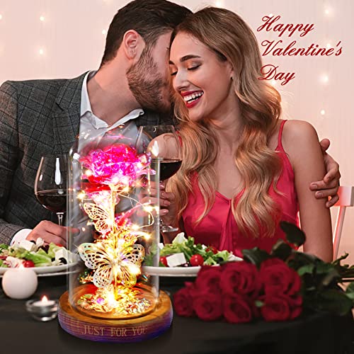 Junhao Gift For Mom Her,Mothers Day Rose Flower Gift,Colorful Lights Rose Flowers Gift,Glass Rose In Glass Dome,Gifts Idea For Valentine's Day,Mother's Day(Pink) #TOP4