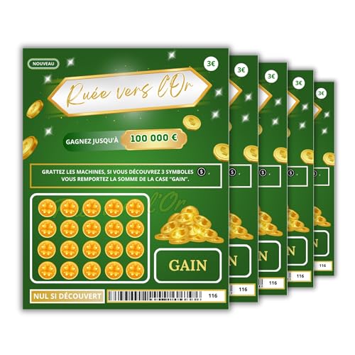 Annoncea 5 Faux Tickets à gratter gagnants | Faux Gains de 20 000€ | Carte à gratter Prank | Farces et attrapes | pour Blague Anniversaire, noël