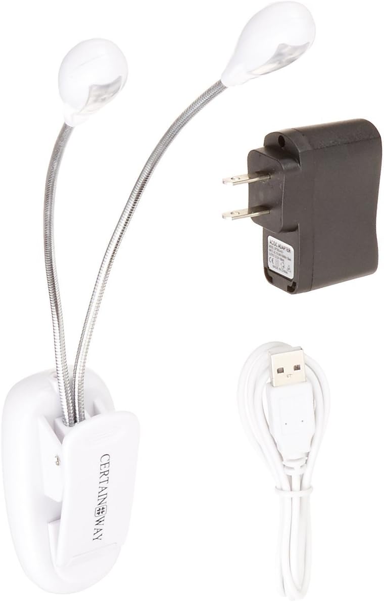 Book Light with Built-In Rechargeable Long Life Battery From Certain Way. Best LED Reading Lamp Clip On or Free Standing, 4 Brightness Settings, AC Charger/USB Cord Incl. Enhance Your Reading Time Now