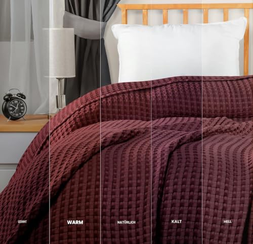 Utopia Bedding 100% Baumwolle Waffeldecke Kuschedecke 300 GSM (Bordeaux - 228 x 182 cm) weiche leichte, atmungsaktive tagesdecke… – Ansicht 6